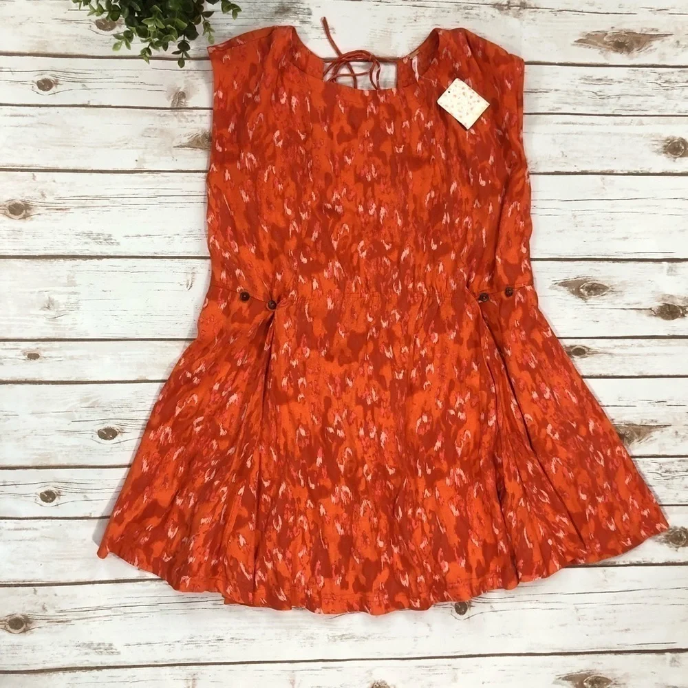 NWT Free People Orange and Red Pocket Dress